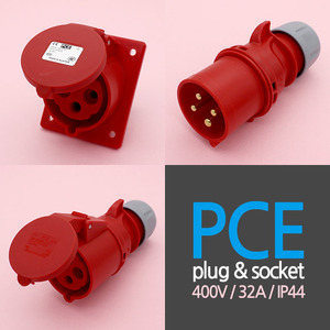 PCE 400V 32A 4핀 IP44 산업용 유럽형 전기 방수 고용량 플러그 방우 판넬 모빌 소켓 커넥터